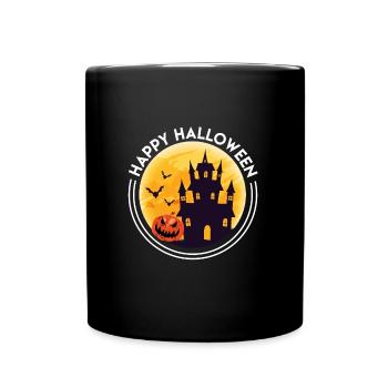 Halloween Schloss Fröhliches Halloween - Tasse einfarbig - Schwarz - Vorne
