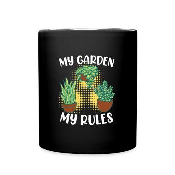 Mein Garten meine Regeln Schrebergarten - Tasse einfarbig - Schwarz - Vorne