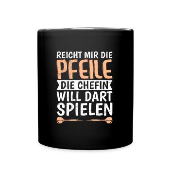 Chefin Dart spielen Frauen Darts Zubehör Dart - Tasse einfarbig - Schwarz - Vorne