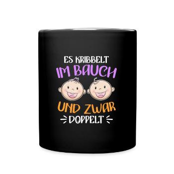 Kribbeln im Bauch Mutter von 2 Zwillinge im Bauch - Tasse einfarbig - Schwarz - Vorne