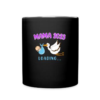 Mama 2023 Klapperstorch Baby Storch schwanger Mama - Tasse einfarbig - Schwarz - Vorne