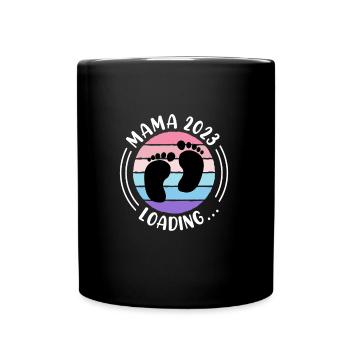 Mama 2023 schwanger mit Mädchen Junge Mama - Tasse einfarbig - Schwarz - Vorne