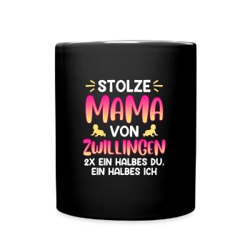 Zwillinge Eltern von Zwillingen Stolze Mama - Tasse einfarbig - Schwarz - Vorne