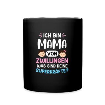 Zwillingsmama Mutter von Zwillingen Super Mama - Tasse einfarbig - Schwarz - Vorne