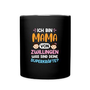 Zwillingsmama Mutter von Zwillingen Super Mama - Tasse einfarbig - Schwarz - Vorne