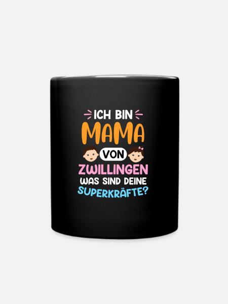 Zwillingsmama Mutter von Zwillingen Super Mama - Tasse einfarbig - Schwarz