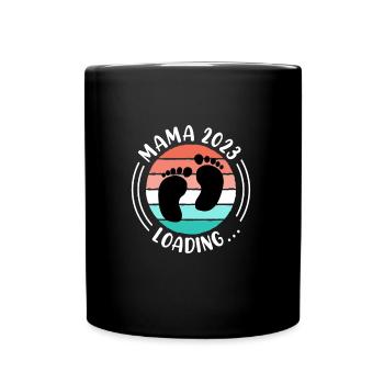 Mama 2023 schwanger mit Mädchen Junge Mama - Tasse einfarbig - Schwarz - Vorne