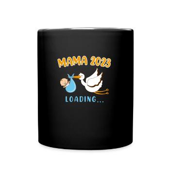 Mama 2023 Klapperstorch Baby Storch schwanger Mama - Tasse einfarbig - Schwarz - Vorne