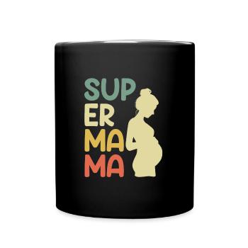 Super Mama schwanger Beste Mutter Kind - Tasse einfarbig - Schwarz - Vorne