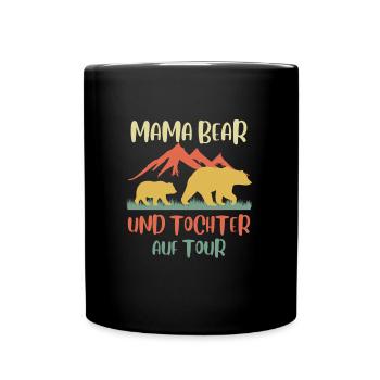 Mama Bear Kinder Tochter Sohn Familie on Tour - Tasse einfarbig - Schwarz - Vorne