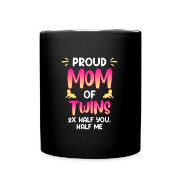 Zwillinge Eltern von Zwillingen Stolze Mama - Tasse einfarbig - Schwarz - Vorne