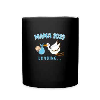 Mama 2023 Klapperstorch Baby Storch schwanger Mama - Tasse einfarbig - Schwarz - Vorne
