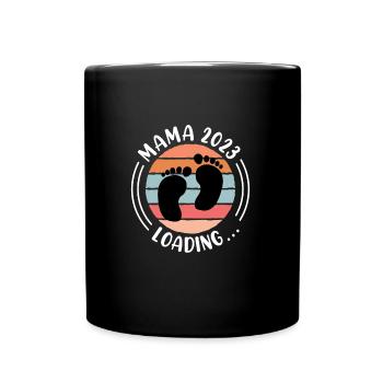Mama 2023 schwanger mit Mädchen Junge Mama - Tasse einfarbig - Schwarz - Vorne