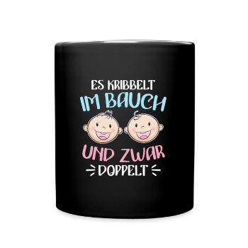 Kribbeln im Bauch Mutter von 2 Zwillinge im Bauch - Tasse einfarbig - Schwarz - Vorne