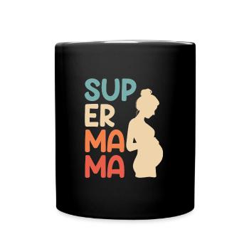 Super Mama schwanger Beste Mutter Kind - Tasse einfarbig - Schwarz - Vorne