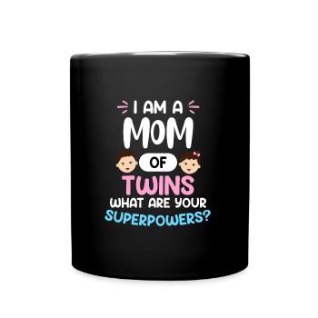 Zwillingsmama Mutter von Zwillingen Super Mama - Tasse einfarbig - Schwarz - Vorne