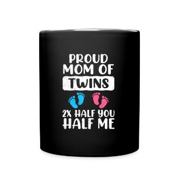 Mother of twins Young girls proud mom - Full Colour Mug - black - Front