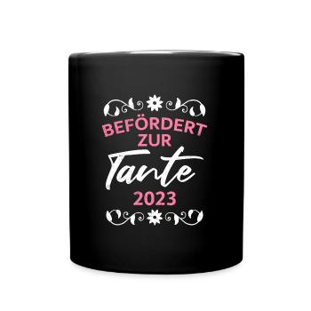Befördert zur Tante 2023 Ich werde Tante - Tasse einfarbig - Schwarz - Vorne