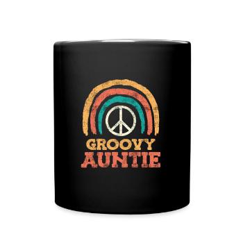 Groovy Auntie Love and Peace Hippie Aunt - Full Colour Mug - black - Front