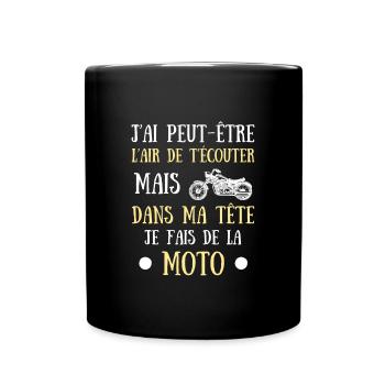 Dans ma tête moto homme humour motard humoristique - Mug uni - noir - Devant