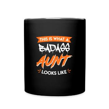 This is what cool aunt from family Badass Aunt looks like - Full Colour Mug - black - Front
