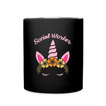 Einhorn Ich bin Sozialarbeiterin - Tasse einfarbig - Schwarz - Vorne