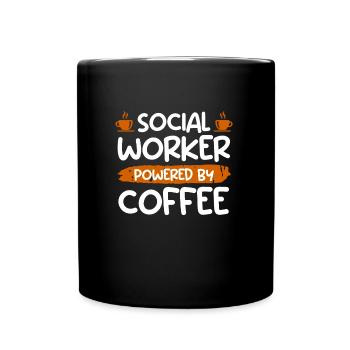 Powered by coffee cup social worker - Full Colour Mug - black - Front
