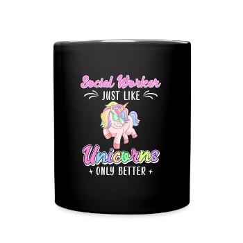 Wie Einhörner nur besser Sozialarbeiterin - Tasse einfarbig - Schwarz - Vorne