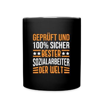 Geprüft und sicher der beste Sozialarbeiter - Tasse einfarbig - Schwarz - Vorne