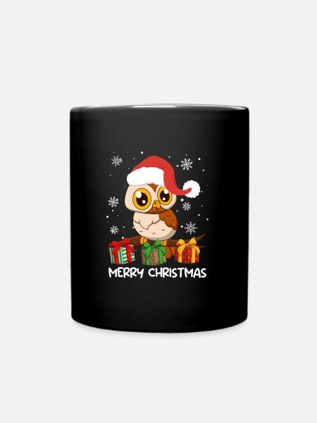 Frohe Weihnachten Eule Weihnachten - Tasse einfarbig - Schwarz