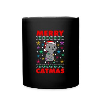 Merry Catmas Cats Christmas Cat Owner - Full Colour Mug - black - Front