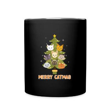 Merry Catmas Cats Christmas Tree - Full Colour Mug - black - Front