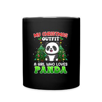 Tenue de Noël fille qui aime les pandas panda - Mug uni - noir - Devant