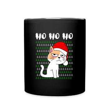 Funny Cat Ho Ho Nicholas Hats Kitten - Full Colour Mug - black - Front