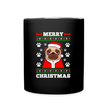 Merry Christmas Pug Dog Pug Owner Dog - Full Colour Mug - black - Front