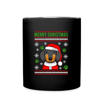 Merry Christmas Hundebesitzer Dachs - Tasse einfarbig - Schwarz - Vorne