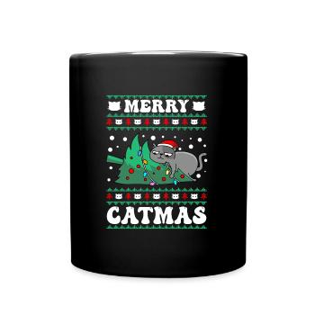 Merry Catmas Cats Christmas Cat Owner - Full Colour Mug - black - Front