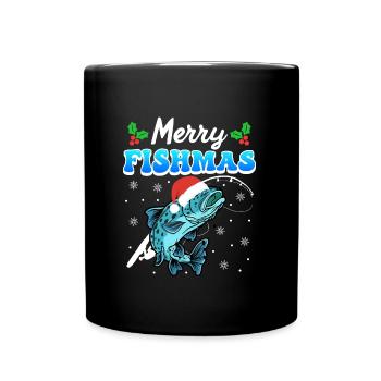 Merry Fishmas Angler Christmas Angel - Full Colour Mug - black - Front