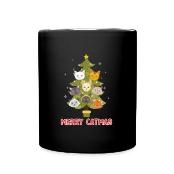 Merry Catmas Cats Christmas Tree - Full Colour Mug - black - Front
