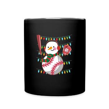 Baseball Snowman Baseball Player - Full Colour Mug - black - Front