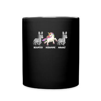 Einhorn Beamter Anwalt ich bin Hebamme - Tasse einfarbig - Schwarz - Vorne