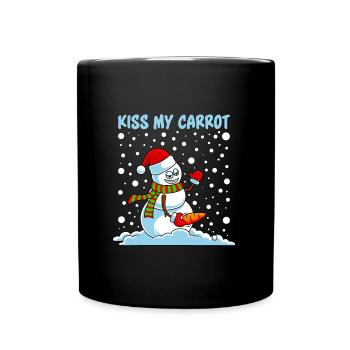Lustiger Schneemann Spruch Küss meine Karotte - Tasse einfarbig - Schwarz - Vorne