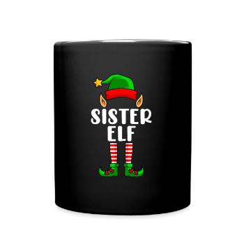 Sister Elf Christmas Family Christmas Elf - Full Colour Mug - black - Front
