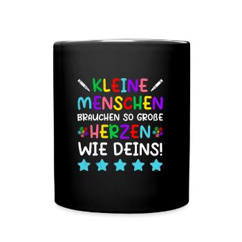 Kleine Menschen brauchen große Herzen Kindergarten - Tasse einfarbig - Schwarz - Vorne