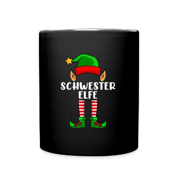 Schwester Elfe Weihnachten Familien Weihnacht Elf - Tasse einfarbig - Schwarz - Vorne