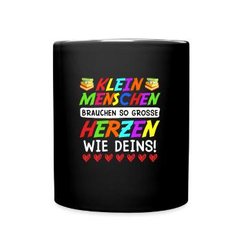 Kleine Menschen brauchen großes Herz Erzieherin - Tasse einfarbig - Schwarz - Vorne