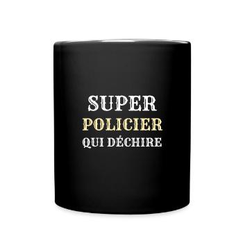 super policier qui déchire humour police homme - Mug uni - noir - Devant
