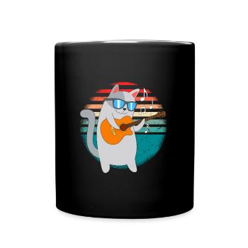Katzenjammer Katze spielt die Gitarre - Tasse einfarbig - Schwarz - Vorne
