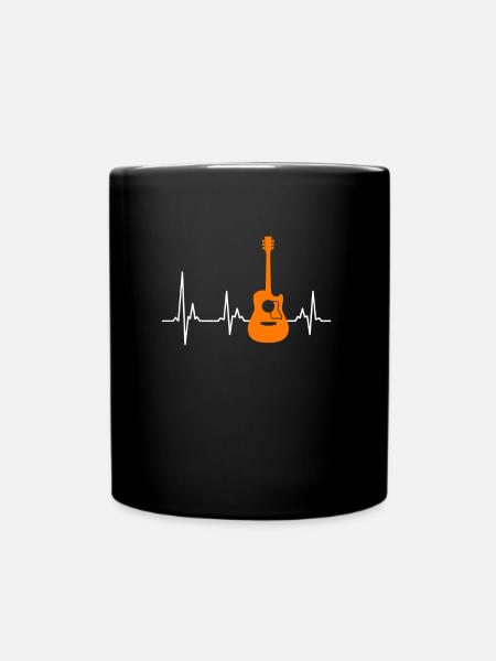 Musiker mein Herz schlägt für Gitarre - Tasse einfarbig - Schwarz