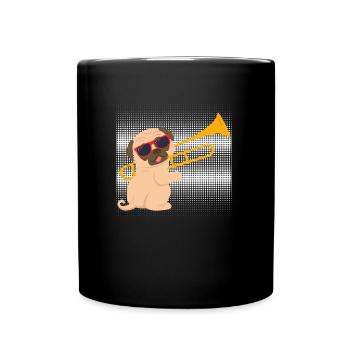 Musician with pug dog plays trombone - Full Colour Mug - black - Front